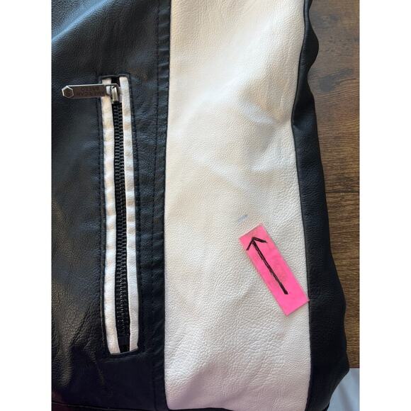 American Breed Mens XL Black/White 100% P Leather Racer/BikerFleece Jacket FLAWS - Picture 4 of 16